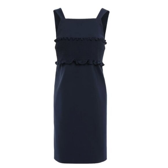 Anthropologie Tibi Ruffle Trimmed Cady Mini Dress Ruched Corset Pinafore Pockets - Picture 2 of 13